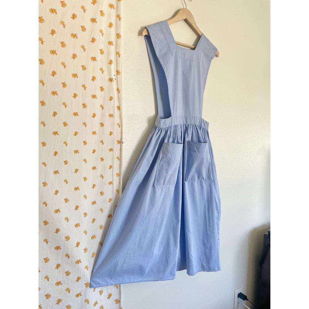 Vintage 1950s 60s Sky Blue Pinafore Apron Dress Handmade Cottagecore - Picture 2 of 10